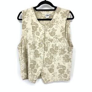 Vintage 90s Mishi Studio Jacquard Floral Vest Womens Sz Large Beige Cream
